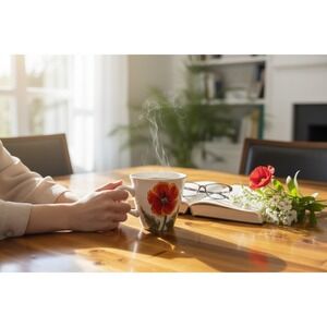 Maxcera Tri Poppies Coffee Mug Unisex OS White Good Floral Ceramic Cup